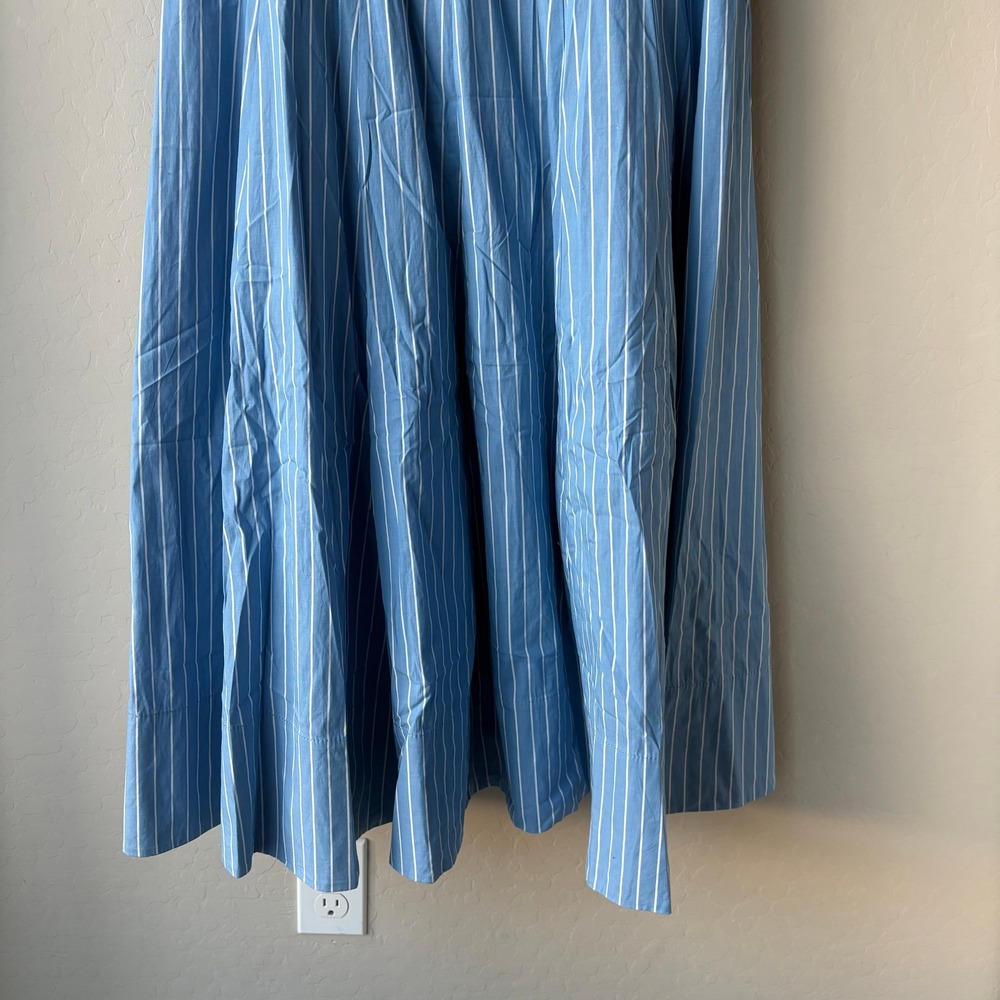 Staud Dress Wells Pinstripe Blue White Striped Cotton Midi Dress Size 10 - Picture 4 of 10